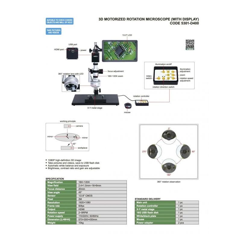 Mikroskop 3D rotirajući 5301-D400, INSIZE Cijena