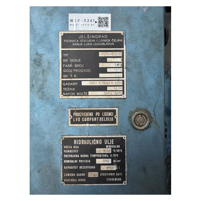 Apkant preša Jelšingrad, 110T x 3000mm Cijena