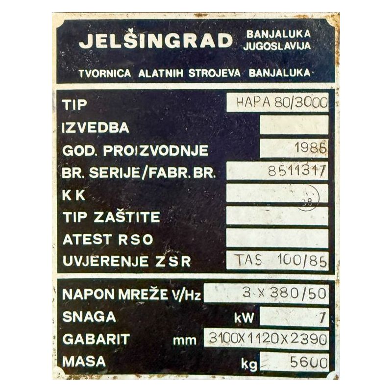 Apkant preša Jelšingrad HAPA 3000 mm x 80t Cijena