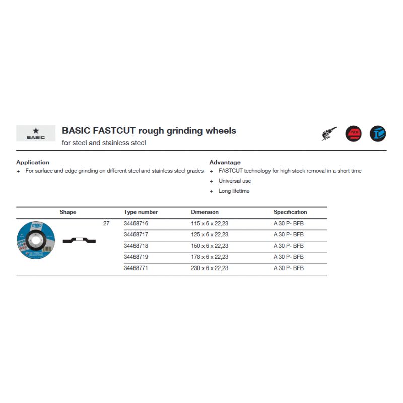 Brusna ploča FAST CUT BASIC 115x6x22, Tyrolit Cijena
