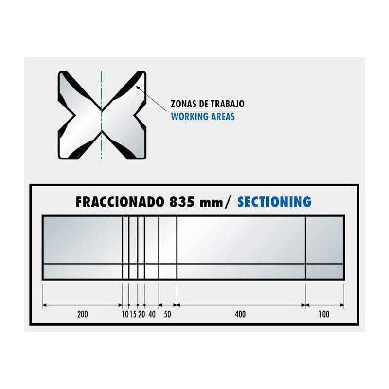 Donji alat za savijanje 20.09, 85°/88°, L=835 mm, 60x60 mm, segmentiran Cijena