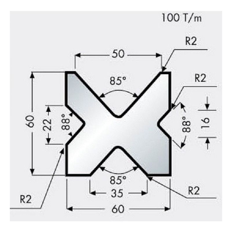 Donji alat za savijanje 20.09, 85°/88°, L=835 mm, 60x60 mm, segmentiran Cijena