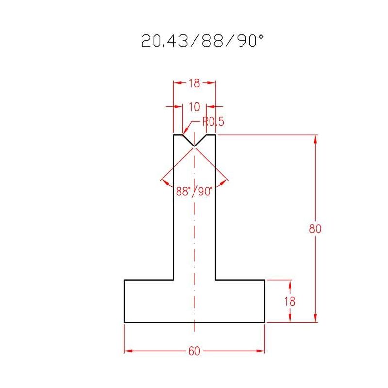 Donji alat za savijanje 20.43/88° H=80 mm, V=10 mm, L=835 mm Cijena