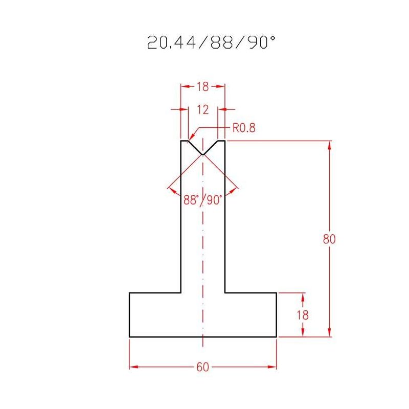 Donji alat za savijanje 20.44/88° H=80 mm, V=12 mm, L=835 mm Cijena