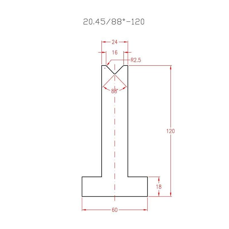 Donji alat za savijanje 20.45/88° H=120 mm, V=16 mm, L=835 mm Cijena