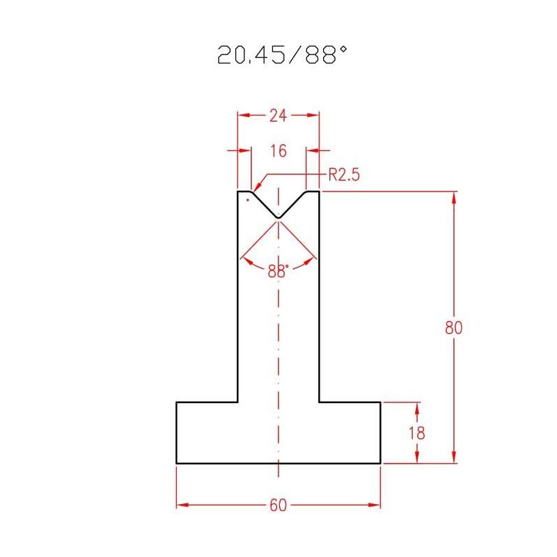Donji alat za savijanje 20.45/88° H=80 mm, V=16 mm, L=835 mm Cijena