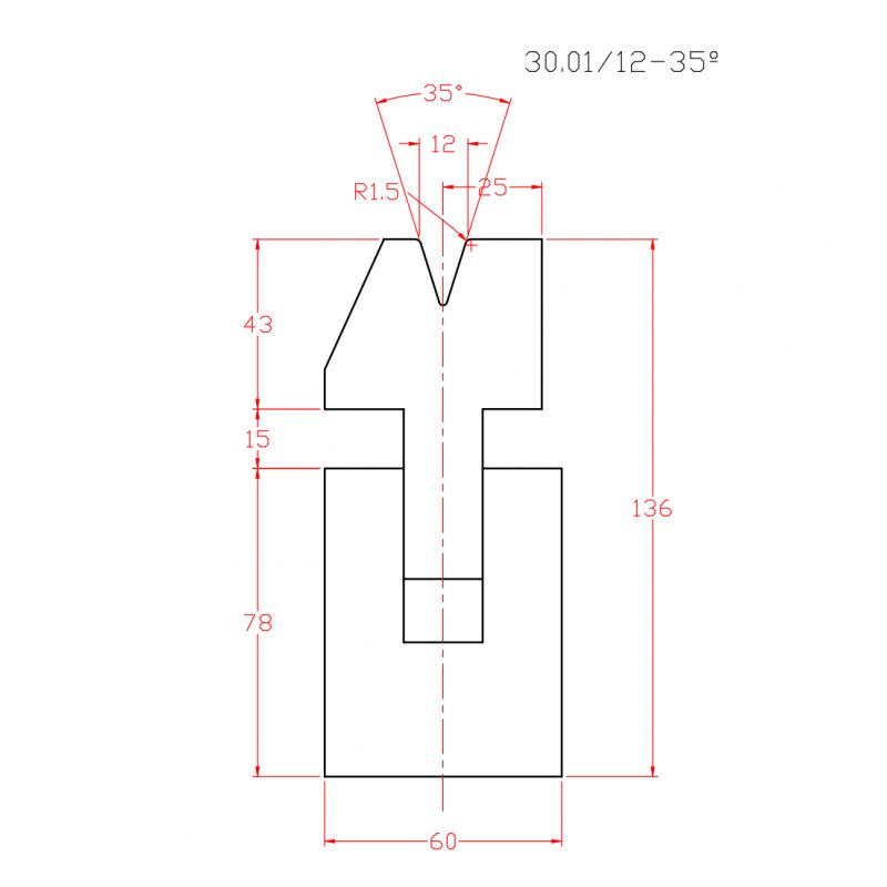 Donji alat za savijanje (pertlanje) 30.01, V-12 mm, 35 L-415 mm Cijena