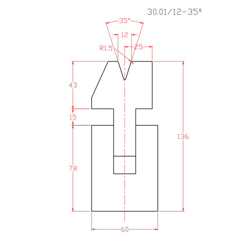 Donji alat za savijanje (pertlanje) 30.01, V-12 mm, 35 L-835 mm Cijena