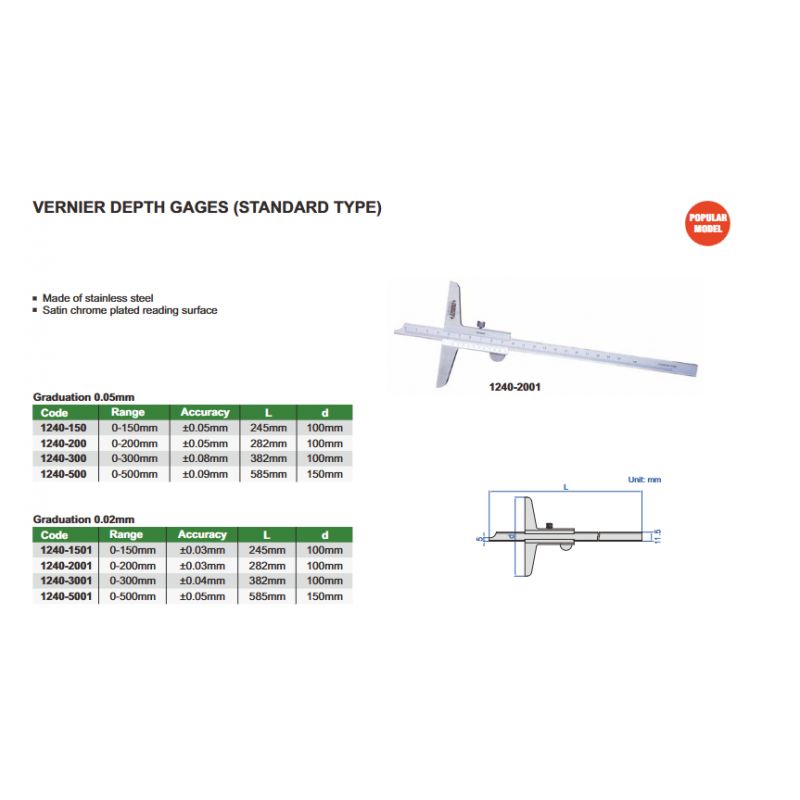 Dubinomjer 0-150 mm, 0.05mm, Insize Cijena