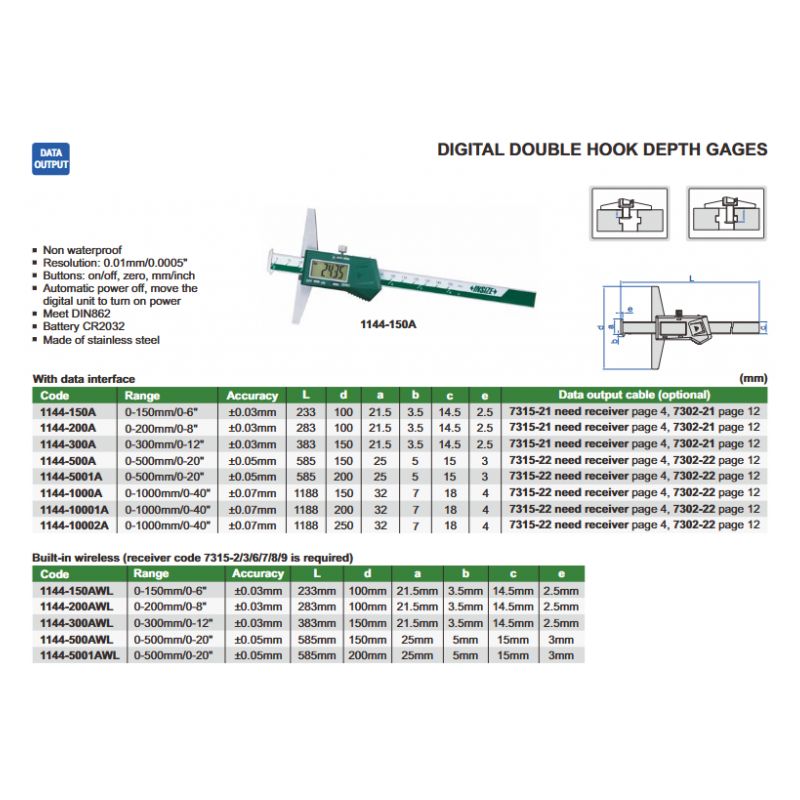 Dubinomjer - digitalni, s kukom, 0-300 mm, Insize Cijena