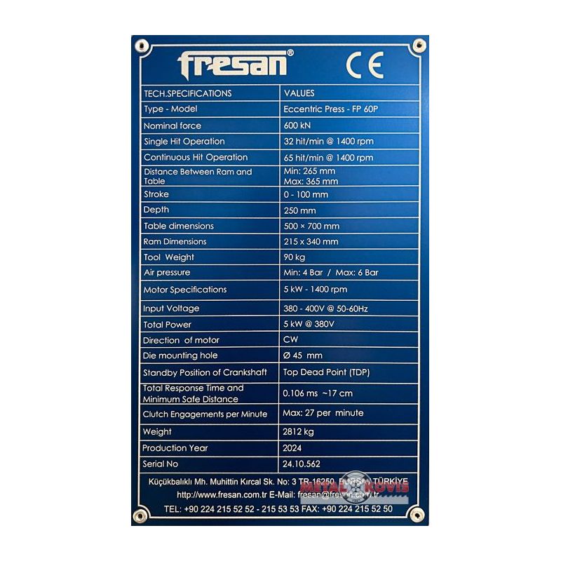 Ekscentar preša FP-60P, Fresan Cijena