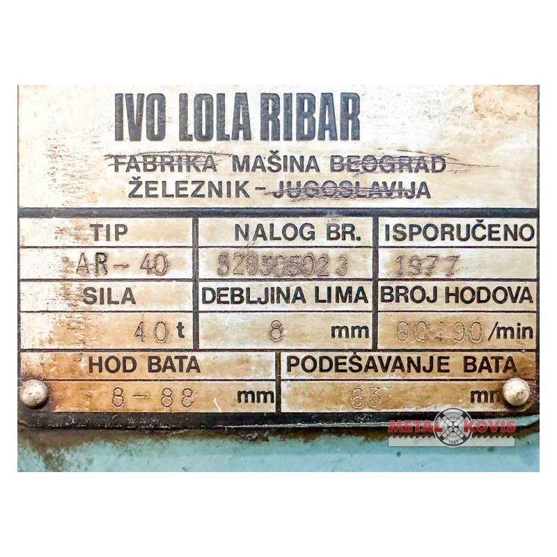 Ekscentar preša IVO LOLA RIBAR AR-40, 40t Price