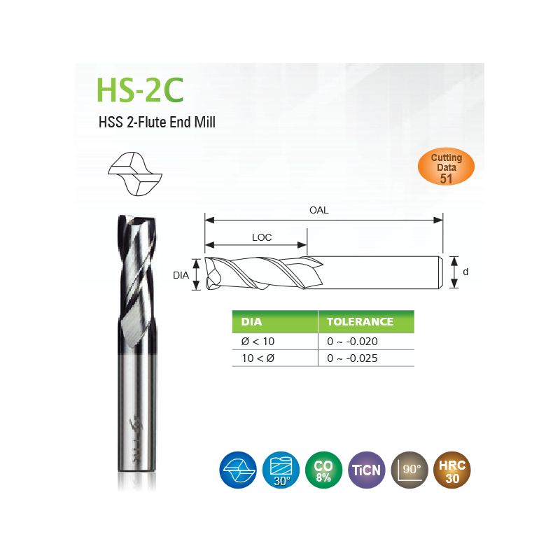 HSS 2-Flute End Mill HS-2130C Price