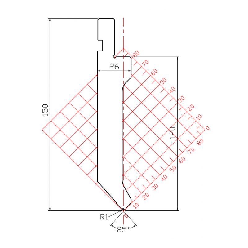 Gornji alat za savijanje 10.05/85 x 835 mm R=1.0 mm, Segmentiran Cijena