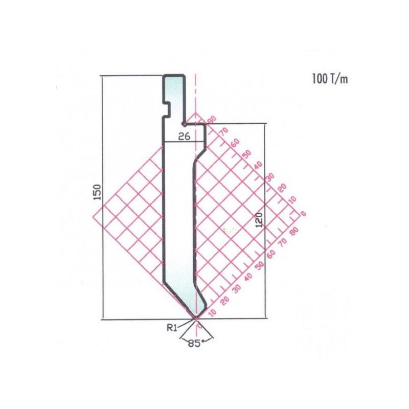 Gornji alat za savijanje 10.05/85 x 835 mm R=1.0 mm, Segmentiran Cijena