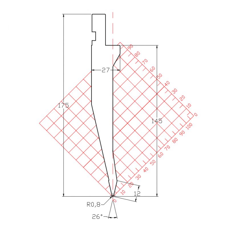 Gornji alat za savijanje 10.45/26 x 835 mm R=0.8 mm, Segmentiran Cijena