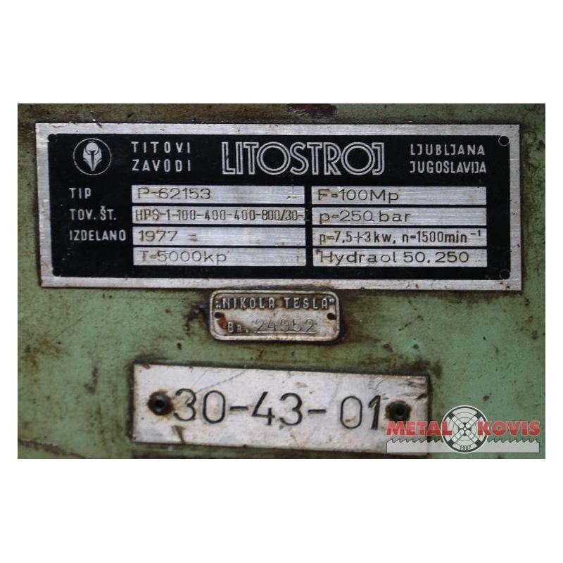 Hidraulična preša Litostroj 100t HPS-1-100-400-800-630-2 Cijena