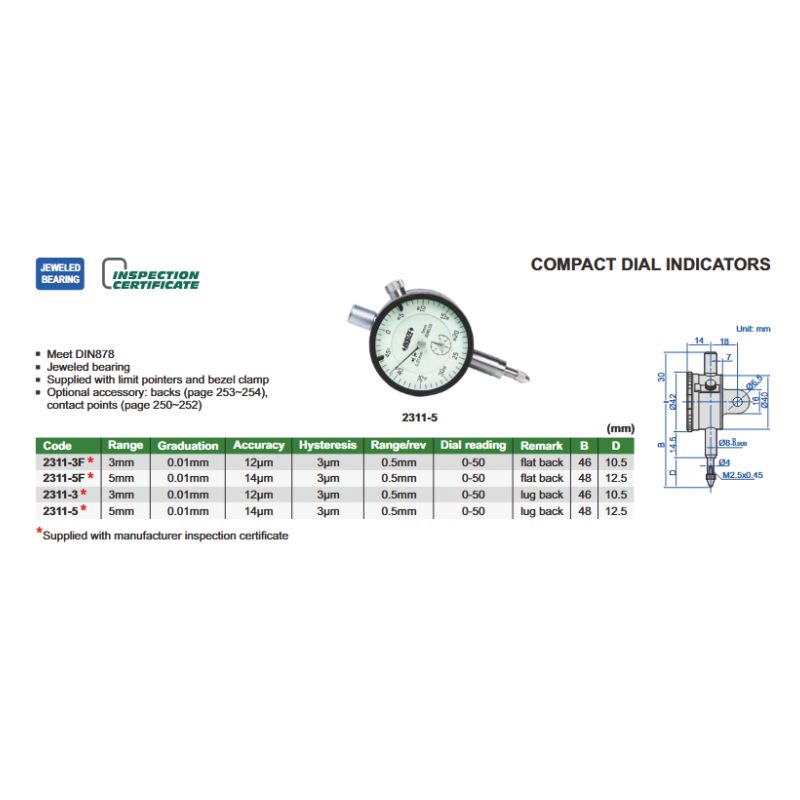Mjerni sat, 0-3 mm, 0,01 mm, Insize Cijena