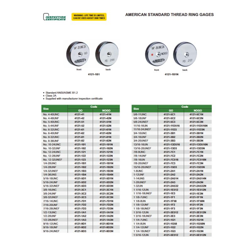 Kontrolna matica 1.1/8-7UNC IDE 6g, Insize Cijena