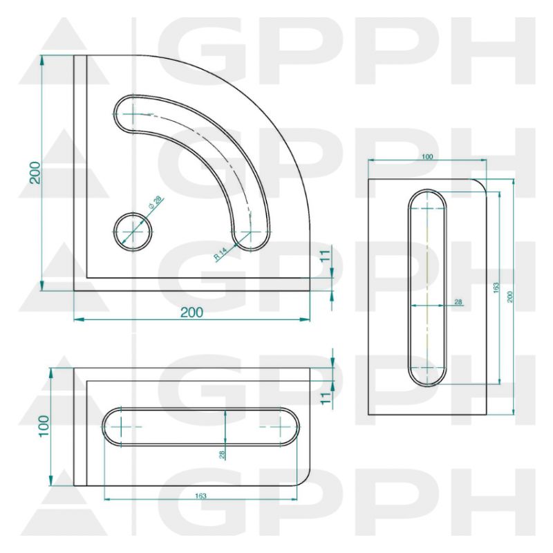 Kutnik granični 200x200 mm, ⌀28 mm, PLUS, GPPH Cijena