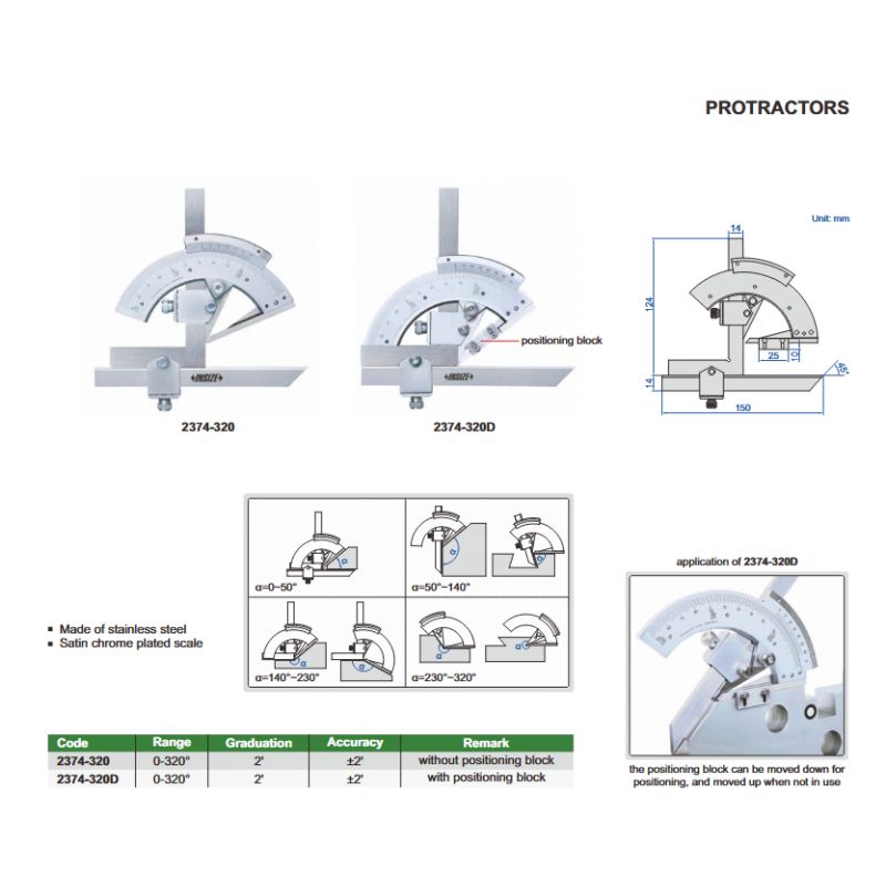 Kutomjer, 0-320°, Insize Cijena