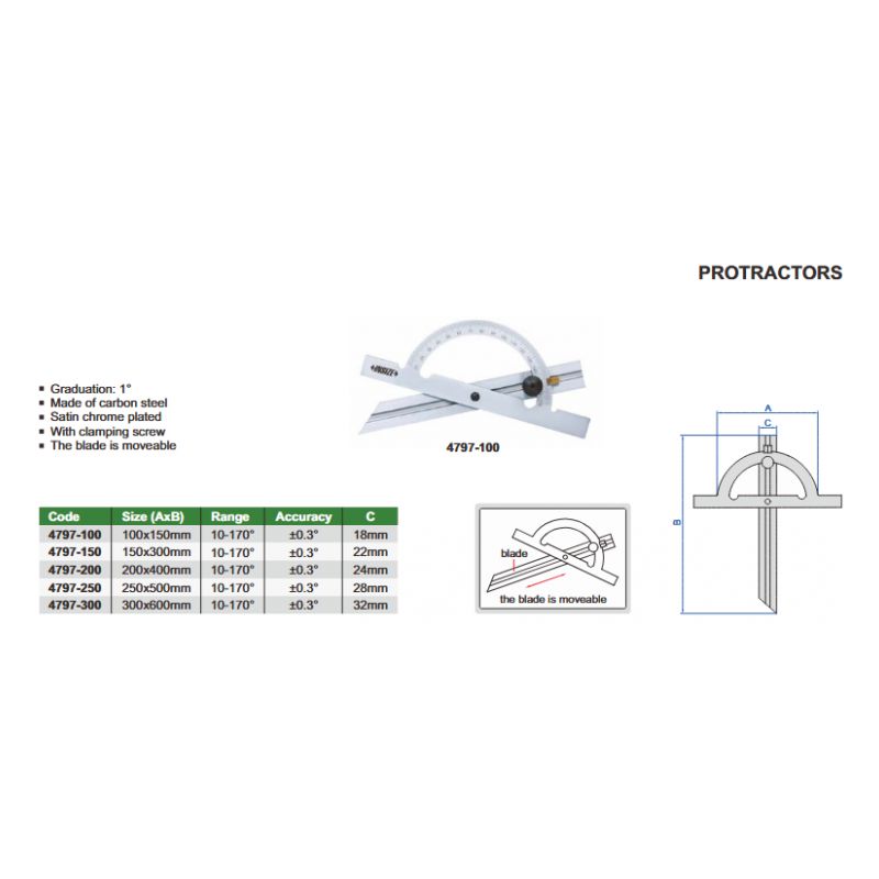 Kutomjer 10-170°, 150x300 mm, Insize Cijena