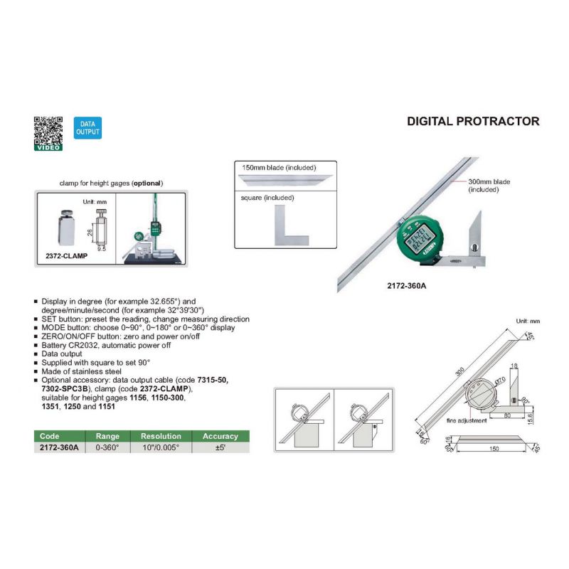 Kutomjer - digitalni, 0-360°, Insize Cijena