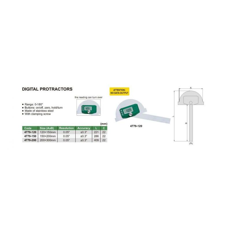 Kutomjer digitalni 150x200 mm, 0-180°, 0.05, Insize Cijena