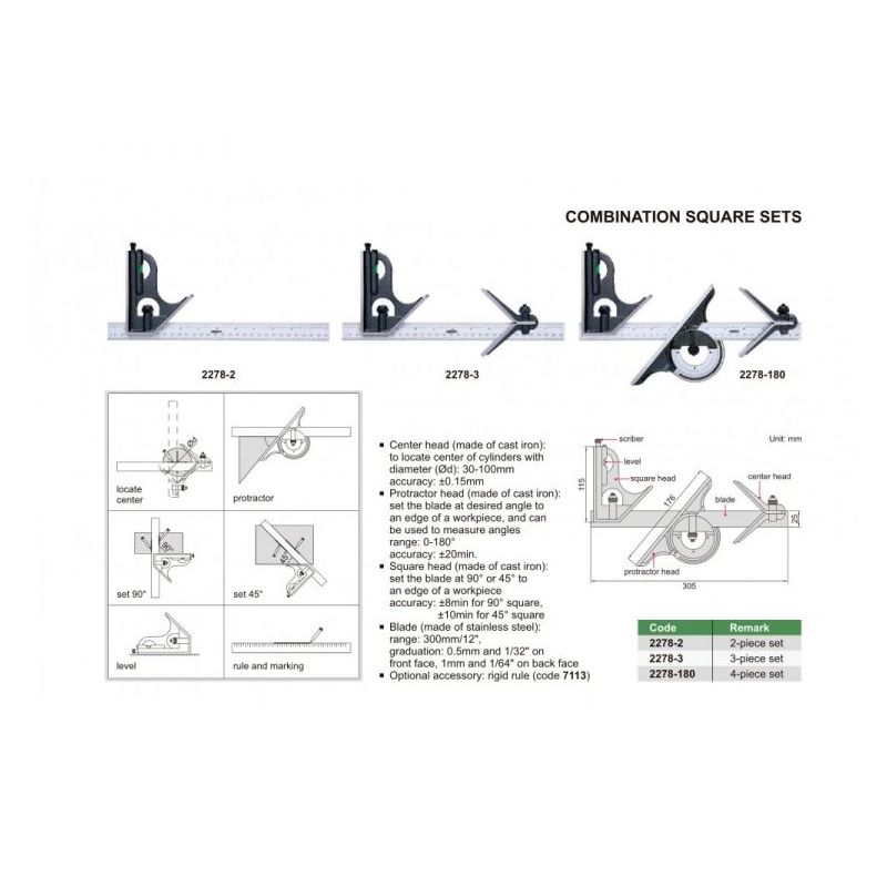 Kutomjer kombinirani set 4-djelni, Insize Cijena