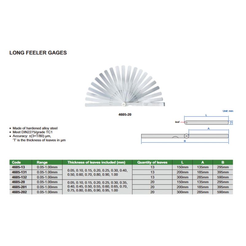 Listić za provjeru zračnosti produženi 0.05 - 1.00 mm L=150 mm 20dj., Insize Cijena