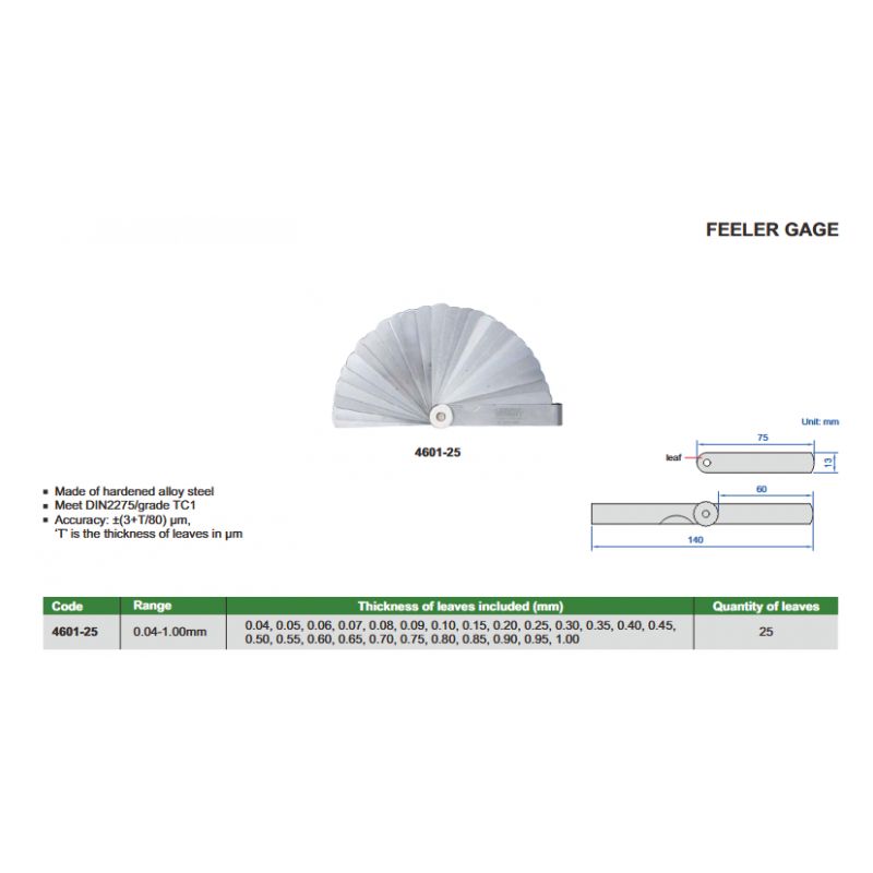 Listići za provjeru zračnosti, 0,04 - 1,00 mm, Insize Cijena