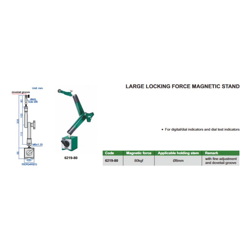 Magnetni stalak (6219-80), 80 kgf, Insize Cijena