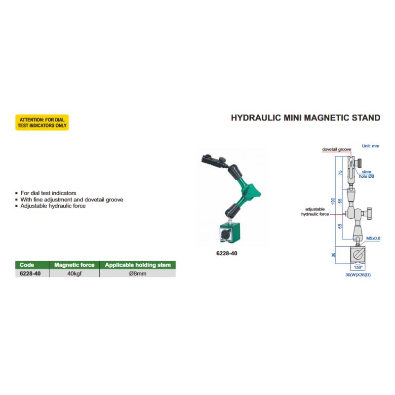 Magnetni stalak Mini, hidraulični 40 kg, Insize Cijena