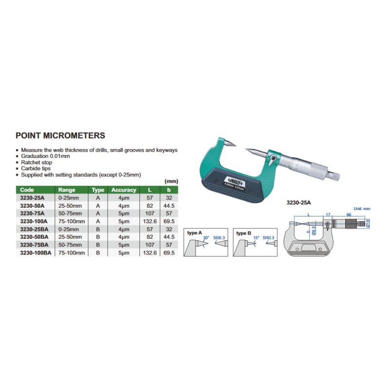 Mikrometar Point-točka, 75-100 mm 0.01mm 15°, Insize  Cijena