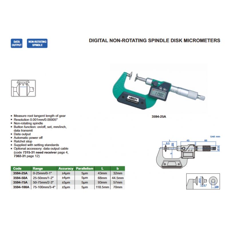 Mikrometar - vanjski, digitalni, 50-75 mm, Insize Cijena