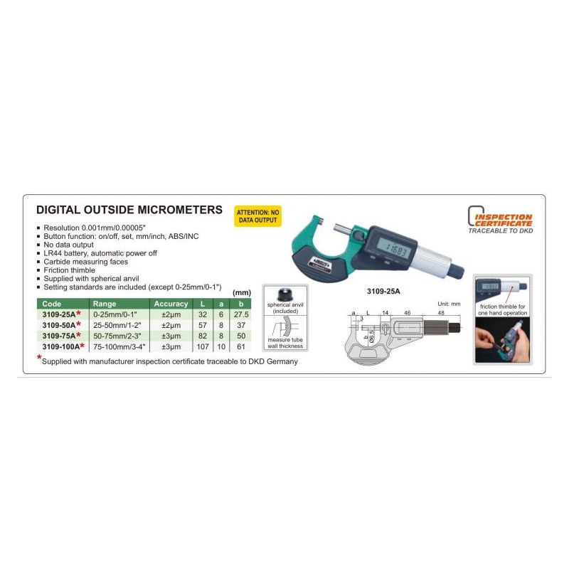 Digital Outside Micrometer 0-25mm 0.001mm Price