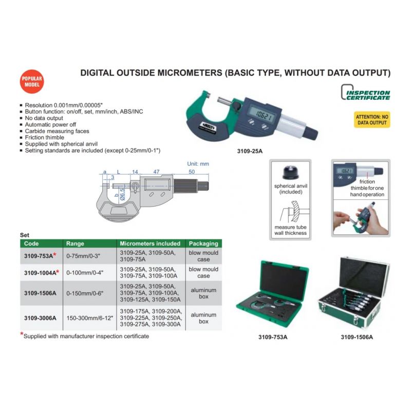 Digital Outside Micrometer Set 0-150mm 0.001mm Price