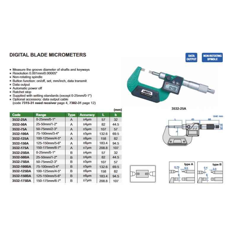 Mikrometar digitalni vanjski za mjerenje utora 25-50 mm 0.001mm, Insize Cijena