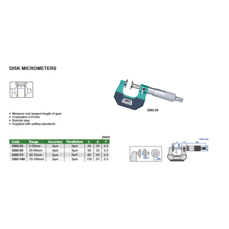 Mikrometar, disk, 50-75mm 0.01mm, Insize Cijena
