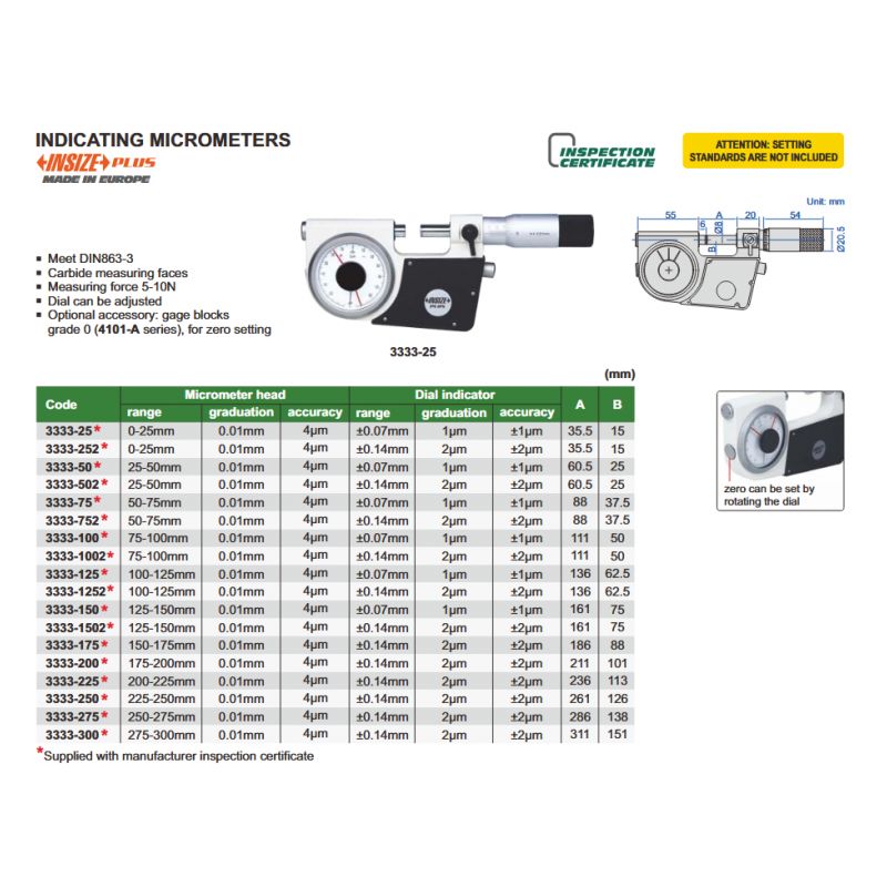 Mikrometar s mjernim satom 0-25mm, Insize Cijena