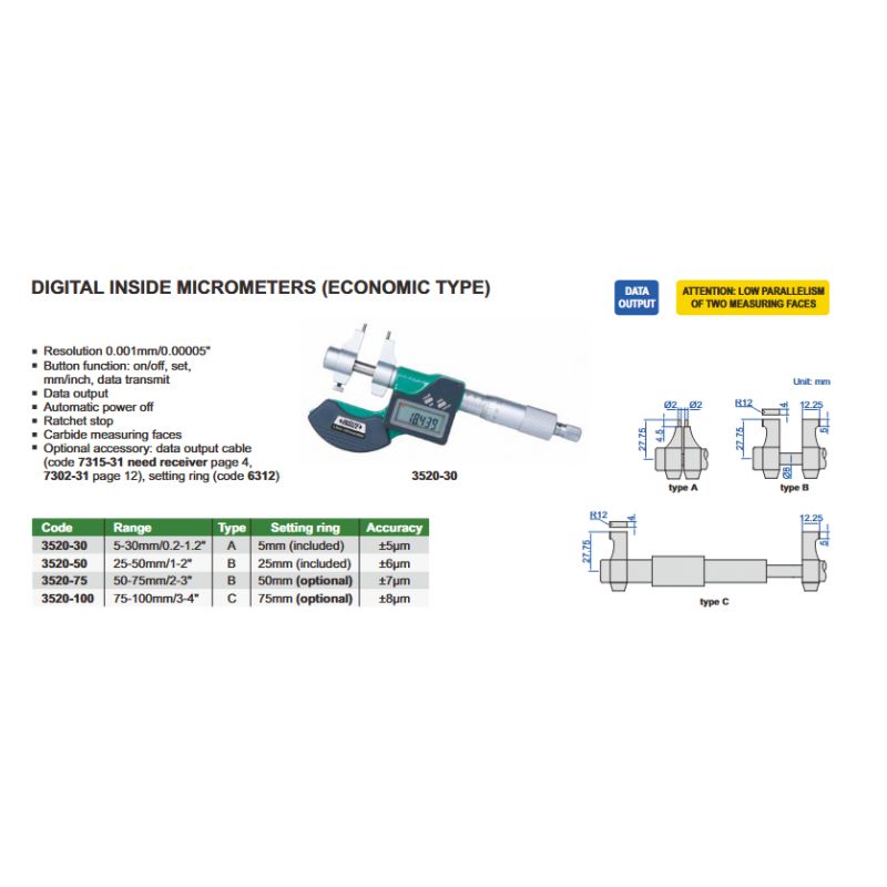 Mikrometar - unutarnji, digitalni, 5-30 mm, Insize Cijena