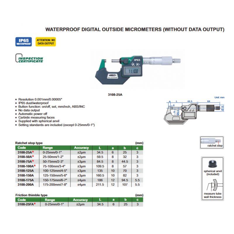 Mikrometar - vanjski, 0-25 mm, Insize Cijena