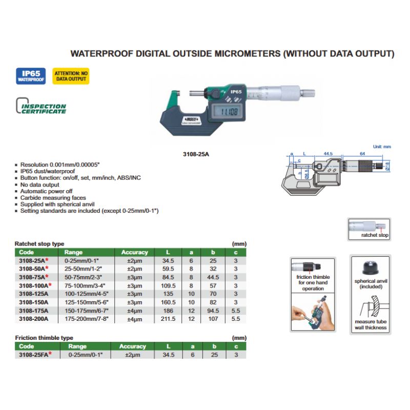 Mikrometar - vanjski, digitalni, vodootporni, 50-75 mm Cijena