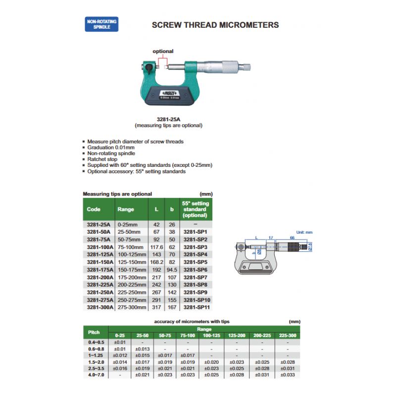 Mikrometar za mjerenje navoja - vanjski, 150-175 mm Cijena