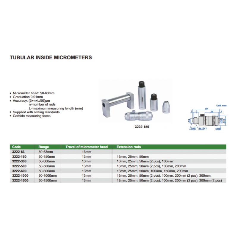 Mikrometar za unutarnje mjerenje, 50-600 mm, Insize Cijena