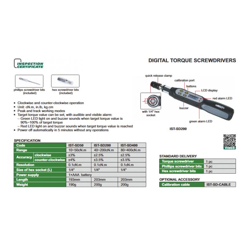 Moment ključ - digitalni, 10~50cN.m, Insize Cijena