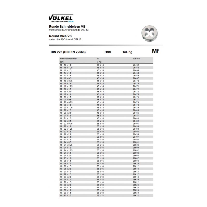 Nareznica MF30x1,5 HSS DIN 223, Völkel Cijena