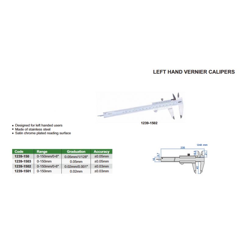 Left Hand Vernier Caliper 0-150mm 0.02mm Price