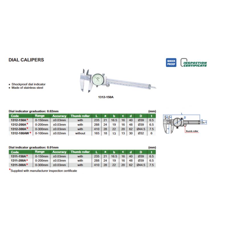 Pomično mjerilo sa satom (1312), 0-150 mm, 0,02 mm Cijena