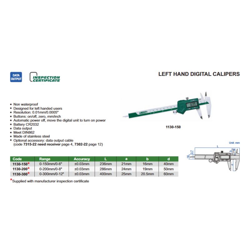 Pomično mjerilo digitalno 0-150 mm, 0.01 mm za ljevake, Insize Cijena